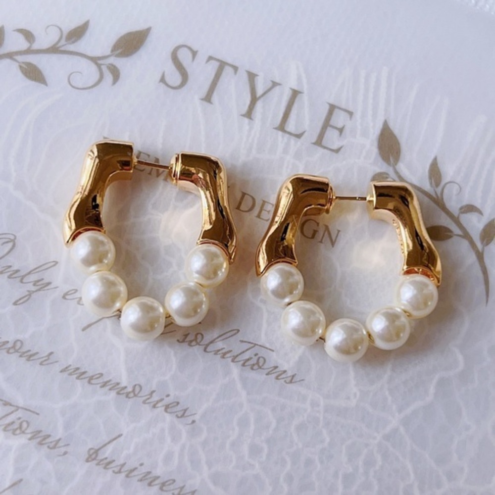 18K GP Pearl Hoop Earrings